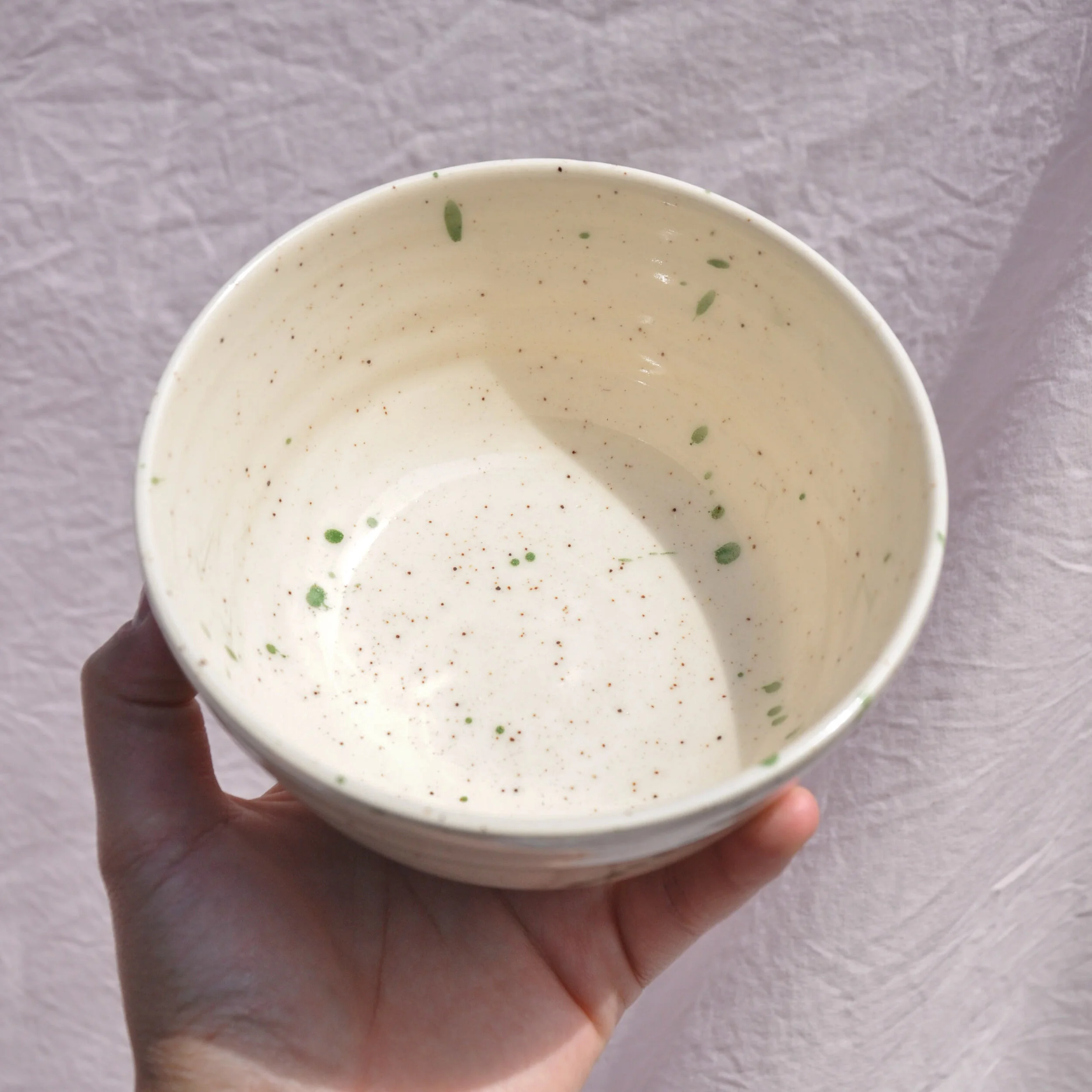 Speckled White Matcha Bowl with Green Splashes — The Tea